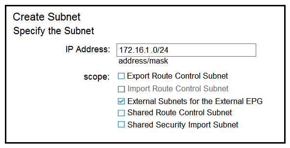<strong> Refer to the exhibit. Which configuration must be implemented on L3Out EBGP to advertise out of the fabric 172.16.2.0/24 network that is learned from L3Out OSPF?</strong> A) B) C) D)