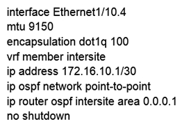 <strong> Refer to the exhibit. A customer implements Cisco ACI Multi-Site with default MTU settings between two sites. Which configuration should be applied on the interface Eth1/10 on the ISN-1 device?</strong> A) B) C) D)