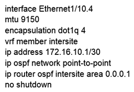 <strong> Refer to the exhibit. A customer implements Cisco ACI Multi-Site with default MTU settings between two sites. Which configuration should be applied on the interface Eth1/10 on the ISN-1 device?</strong> A) B) C) D)
