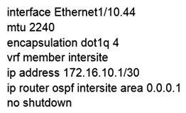 <strong> Refer to the exhibit. A customer implements Cisco ACI Multi-Site with default MTU settings between two sites. Which configuration should be applied on the interface Eth1/10 on the ISN-1 device?</strong> A) B) C) D)