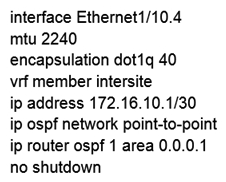 <strong> Refer to the exhibit. A customer implements Cisco ACI Multi-Site with default MTU settings between two sites. Which configuration should be applied on the interface Eth1/10 on the ISN-1 device?</strong> A) B) C) D)