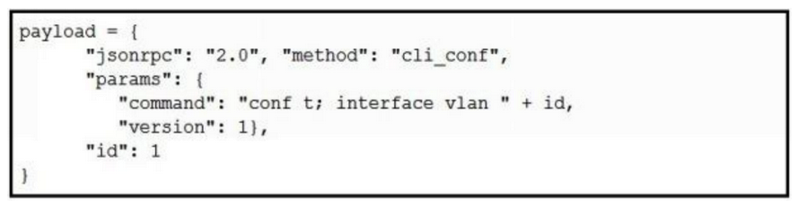 <strong>Using the NX-API CLI JSON-RPC interface, which two Python data structure and requests call create an SVI? (Choose two.)</strong> A) B) C) D) E)