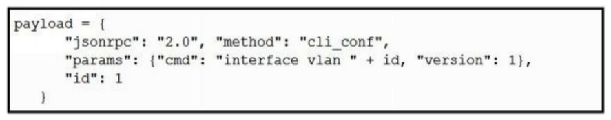 <strong>Using the NX-API CLI JSON-RPC interface, which two Python data structure and requests call create an SVI? (Choose two.)</strong> A) B) C) D) E)
