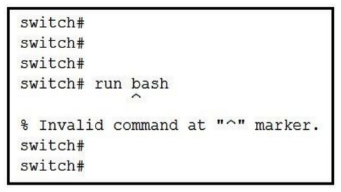 <strong>Refer to the exhibit. Which configuration change command must be run on the Cisco NX-OS device to make this command work?</strong> A) enable bash-shell B) bash-shell enable C) service bash-shell D) feature bash-shell