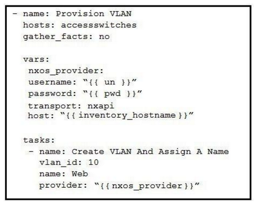 <strong>Which Ansible playbook creates a new VLAN 10 named Web?</strong> A) B) C) D)