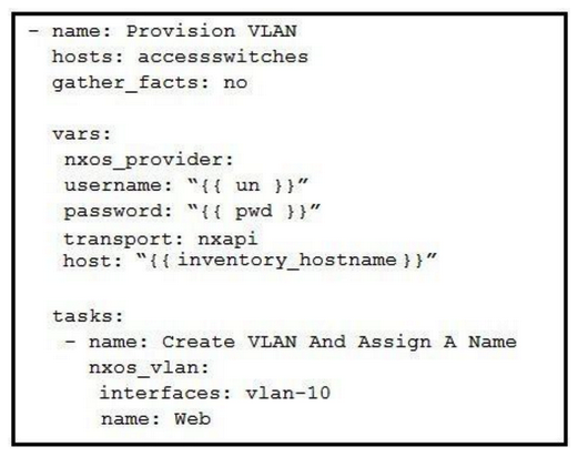 <strong>Which Ansible playbook creates a new VLAN 10 named Web?</strong> A) B) C) D)