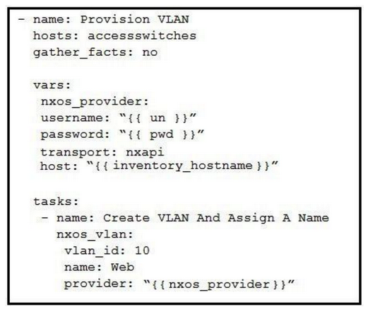 <strong>Which Ansible playbook creates a new VLAN 10 named Web?</strong> A) B) C) D)