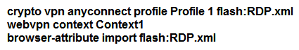 <strong> Refer to the exhibit. The customer must launch Cisco AnyConnect in the RDP machine. Which IOS configuration accomplishes this task?</strong> A) B) C) D)