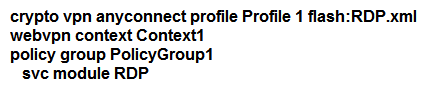 <strong> Refer to the exhibit. The customer must launch Cisco AnyConnect in the RDP machine. Which IOS configuration accomplishes this task?</strong> A) B) C) D)