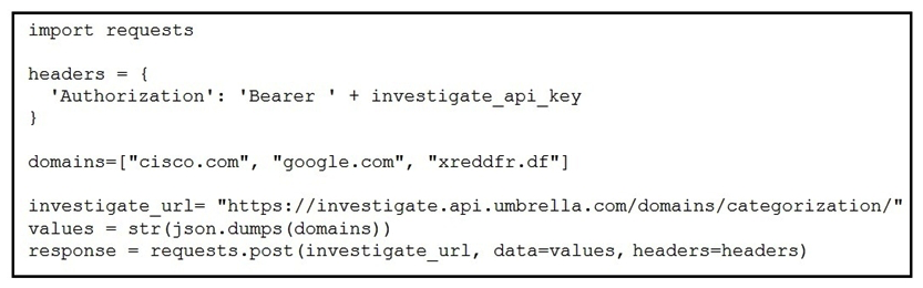 Refer to the exhibit. What does the response from the API contain when this code is executed?