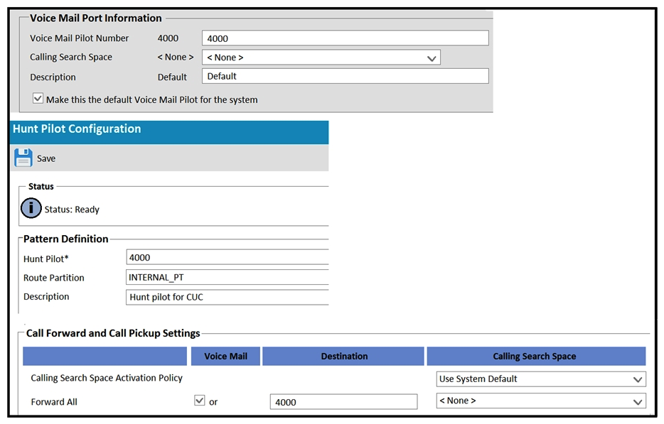 Refer to the exhibit. Cisco Unity Connection and Cisco Unified Communications Manager are integrated by using SCCP. The Voice Mail Ports are registered. Users report that calls fail when forwarded to voicemail. Which is a cause of the issue?