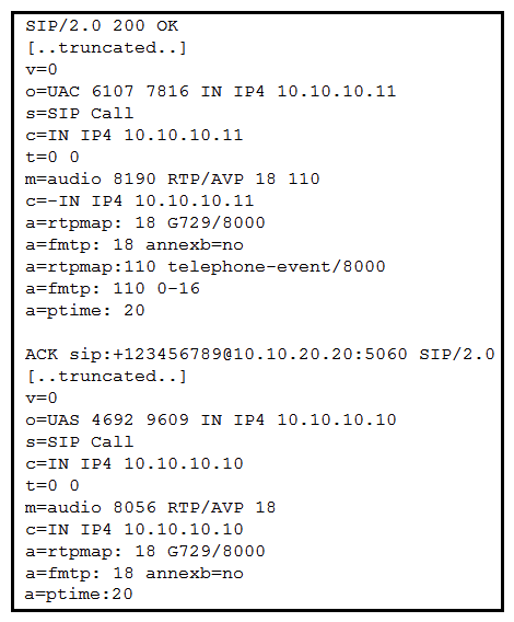 <strong> Refer to the exhibit. Users report that when they dial to Cisco Unity Connection from an external network, they cannot enter any digits. Assuming only in-band DTMF is supported, what is a reason for this malfunction?</strong> A) The negotiated RTP port is outside of the range described by RFC, so inband DTMFs do not work. B) There is SIP Delayed Offer. DTMF is supported only in Early Offer. C) The rtpmap:0 value for the negotiated codec is marking DTMF as inactive. D) No DTMF is negotiated.