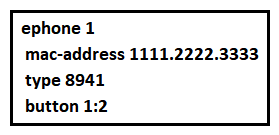 <strong>An IP Telephony administrator is deploying IP phones. The administrator has an existing Cisco UCME router with several SCCP & SIP phones registered. The administrator receives a request for a new SIP phone with MAC address 1111.2222.3333 and directory number 2050 to be added in the Cisco UCME. Which two configurations should be added in CME to support this request? (Choose two.)</strong> A) B) C) D) E)