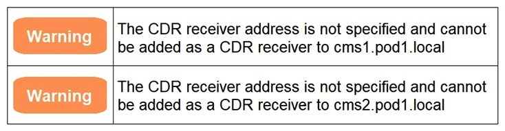 <strong> Refer to the exhibit. Which action resolves the Cisco Meeting Server warnings?</strong> A) Add Cisco Meeting Server by both IPv6 and IPv4 addresses to have Cisco Meeting Management set itself as a receiver. B) Configure the CDR receiver address in the Cisco Meeting Management settings. C) Set the CDR receiver as an IP address and not as an FQDN. D) Change the Cisco Meeting Server permissions in Cisco Meeting Management to allow Cisco Meeting Management to set itself as a receiver.
