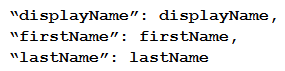 <strong> Refer to the exhibit. Which snippet of code does a user with the administrator role use in the missing body section to create a new user in a Webex Teams organization?</strong> A) B) C) D)