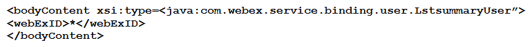 <strong> Refer to the exhibit. Alice is a Webex Meetings admin for her organization. Which code snippet completes a Webex Meetings XML API request that returns all users?</strong> A) B) C) D)