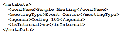 <strong> Refer to the exhibit. Based on this Webex Meetings XML API schema snippet, which XML object is a valid <metaData> element?</strong> A) B) C) D)
