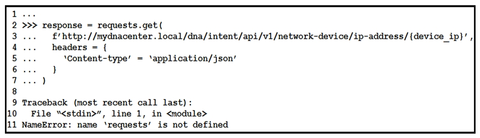 Refer to the exhibit. What is causing the requests code to fail?