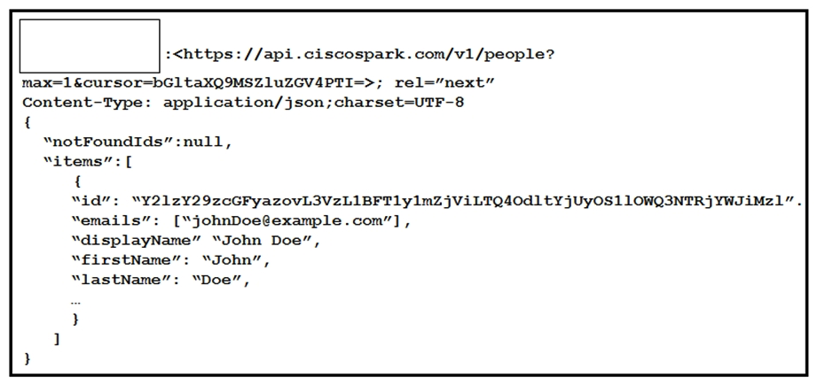 Refer to the exhibit. A Webex Teams REST API response is shown with the HTTP Header missing. Which HTTP header expected in this response?
