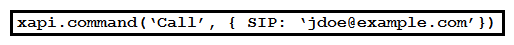 <strong> Refer to the exhibit. Assume that there is already a connection to a device for this jsxapi.code snippet. Which snippet completes the code so that the connected device makes a call to the user jdoe@example.com?</strong> A) B) C) D)