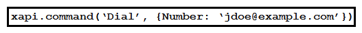 <strong> Refer to the exhibit. Assume that there is already a connection to a device for this jsxapi.code snippet. Which snippet completes the code so that the connected device makes a call to the user jdoe@example.com?</strong> A) B) C) D)