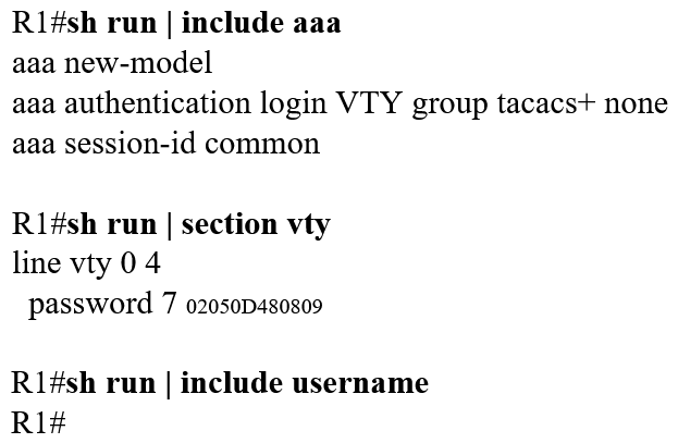 <strong>The login method is configured on the VTY lines of a router with these parameters: • The first method for authentication is TACACS • If TACACS is unavailable, login is allowed without any provided credentials Which configuration accomplishes this task?</strong> A) B) C) D)