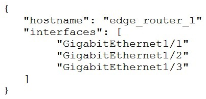 <strong>Which exhibit displays a valid JSON file?</strong> A) B) C) D)