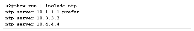Refer to the exhibit. If the route to 10.1.1.1 is removed from the R2 routing table, which server becomes the master NTP server?