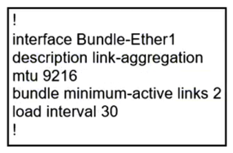Refer to the exhibit. When the Link Aggregation configuration router is running on Cisco IOS XR Software, which LACP interface configuration is needed to add the interface to the bundle?