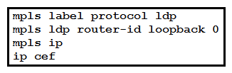 <strong> Refer to the exhibit. A network operator working for service provider with an employee id: 1234:56:789 applied this configuration to a router. Which additional step should the engineer use to enable LDP?</strong> A) Enable MPLS LDP on the interface. B) Disable Cisco Express Forwarding globally. C) Delete the static router ID. D) Configure the both keyword to enable LDP globally. Configure the both keyword to enable LDP globally.