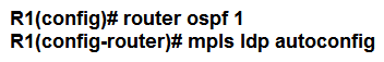 <strong> Refer to the exhibit. A network engineer is configuring MPLS LDP synchronization on router R1. Which additional configuration must an engineer apply to R1 so that it will synchronize to OSPF process 1?</strong> A) B) C) D)