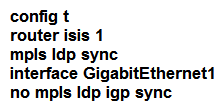 <strong> Refer to the exhibit. An engineer must configure router R2 as the new P router in the network. Which configuration must be applied to R2 to enable LDP-IGP Sync on its L2 IS-IS adjacencies?</strong> A) B) C) D)