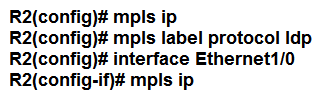 <strong> Refer to the exhibit. An engineer is configuring two routers to support MPLS LDP sessions between them. The R1 configuration is complete, and work has started on R2 as shown. Which additional configuration must the engineer apply to R2 to complete the task?</strong> A) B) C) D)
