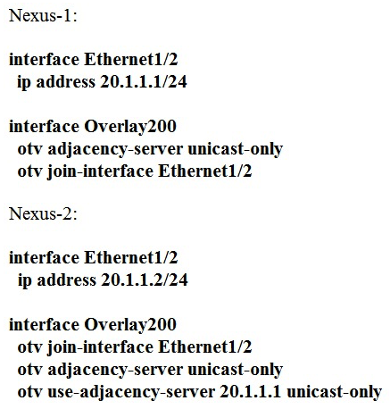<strong>Which adjacency server configuration makes two OTV edge devices located in the same site bring up the dual-site adjacency?</strong> A) B) C) D)
