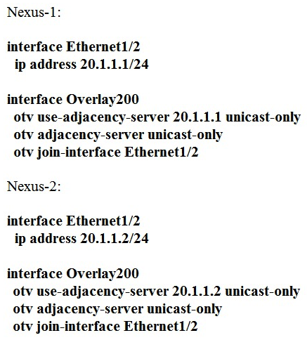 <strong>Which adjacency server configuration makes two OTV edge devices located in the same site bring up the dual-site adjacency?</strong> A) B) C) D)