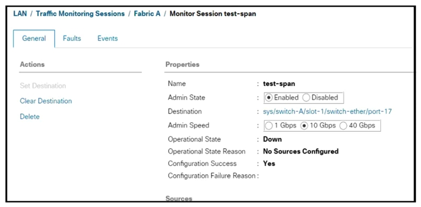 <strong> Refer to the exhibit. An engineer must monitor all LAN traffic on Fabric A from a blade server. Which source should be configured in the test-span monitor session to complete this task?</strong> A) all uplink FCoE ports B) all vNICs from the service profile that correspond to this server C) all uplink Ethernet ports D) all vHBAs from the service profile that correspond to this server
