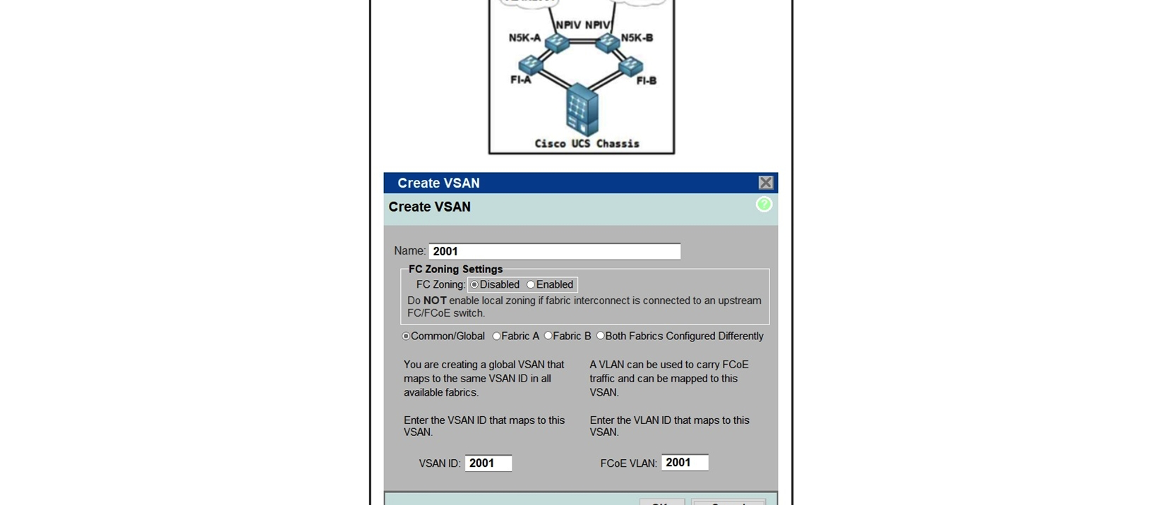 Refer to the exhibit. An engineer is configuring a VSAN on the network. Which option must be selected to create the VSAN?