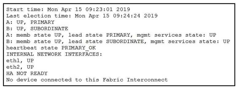 Refer to the exhibit. What must be connected to clear the HA NOT READY status?