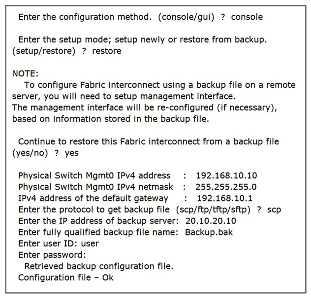Refer to the exhibit. Which type of backup is required to restore a Cisco UCS configuration?