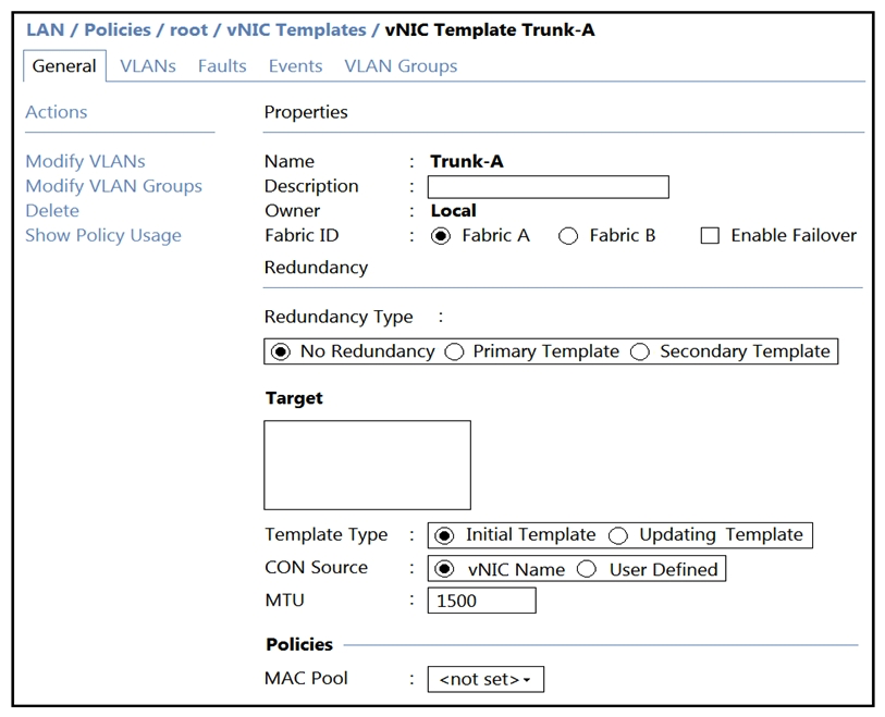 Refer to the exhibits. ESXi-Server is associated to the blade server. A VLAN is added to Trunk-A. The VLAN is missing on the vNIC of ESXi-Server. Which action should be taken to add the VLAN to the vNIC?