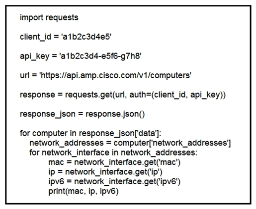 Refer to the exhibit. What does the API do when connected to a Cisco security appliance?
