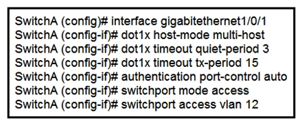 Refer to the exhibit. An engineer configured wired 802.1x on the network and is unable to get a laptop to authenticate. Which port configuration is missing?