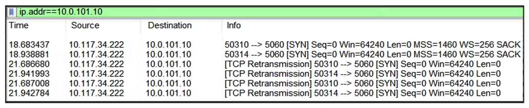 Refer to the exhibit. An administrator is attempting to register a SIP phone to a Cisco UCM but the registration is failing. The IP address of the SIP Phone is 10.117.34.222 and the IP address of the Cisco UCM is 10.0.101.10. Pings from the SIP phone to the Cisco UCM are successful. What is the cause of this issue and how should it be resolved?