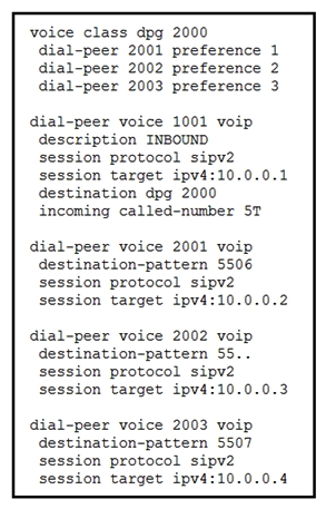 Refer to the exhibit. A Cisco UCM user with directory number 4401 dials 5507, and the call is routed to a Cisco Unified Border Element. Which IP address will the call be sent to?