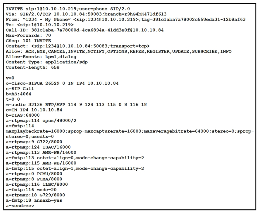 Refer to the exhibit. When a UC Administrator is troubleshooting DTMF negotiated by this SIP INVITE, which two messages should be examined next to further troubleshoot the issue? (Choose two.)