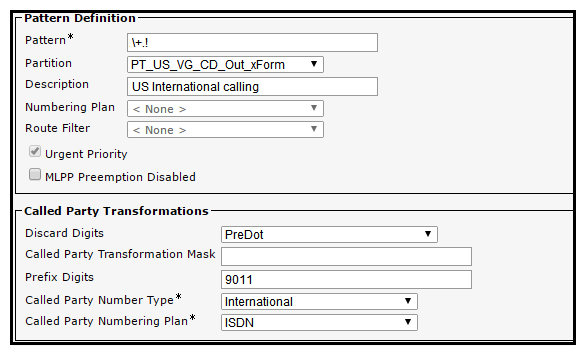 <strong>Given the H.323 gateway configuration and using Cisco best practices, how must the called party transformation pattern be configured to ensure that a proper ISDN type of number is set? </strong> A) B) C) D)
