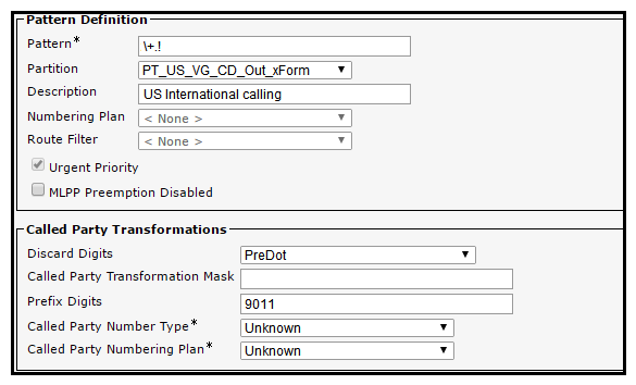 <strong>Given the H.323 gateway configuration and using Cisco best practices, how must the called party transformation pattern be configured to ensure that a proper ISDN type of number is set? </strong> A) B) C) D)