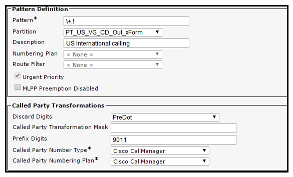 <strong>Given the H.323 gateway configuration and using Cisco best practices, how must the called party transformation pattern be configured to ensure that a proper ISDN type of number is set? </strong> A) B) C) D)
