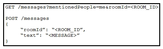 <strong> Refer to the exhibit. Which set of API requests must be executed by a Webex Teams bot after receiving a webhook callback to process messages in a room and reply with a new message back to the same room?</strong> A) B) C) D)