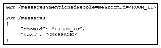 <strong> Refer to the exhibit. Which set of API requests must be executed by a Webex Teams bot after receiving a webhook callback to process messages in a room and reply with a new message back to the same room?</strong> A) B) C) D)